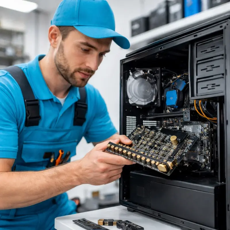 Мастер устанавливает звуковую карту на ПК в Саранске